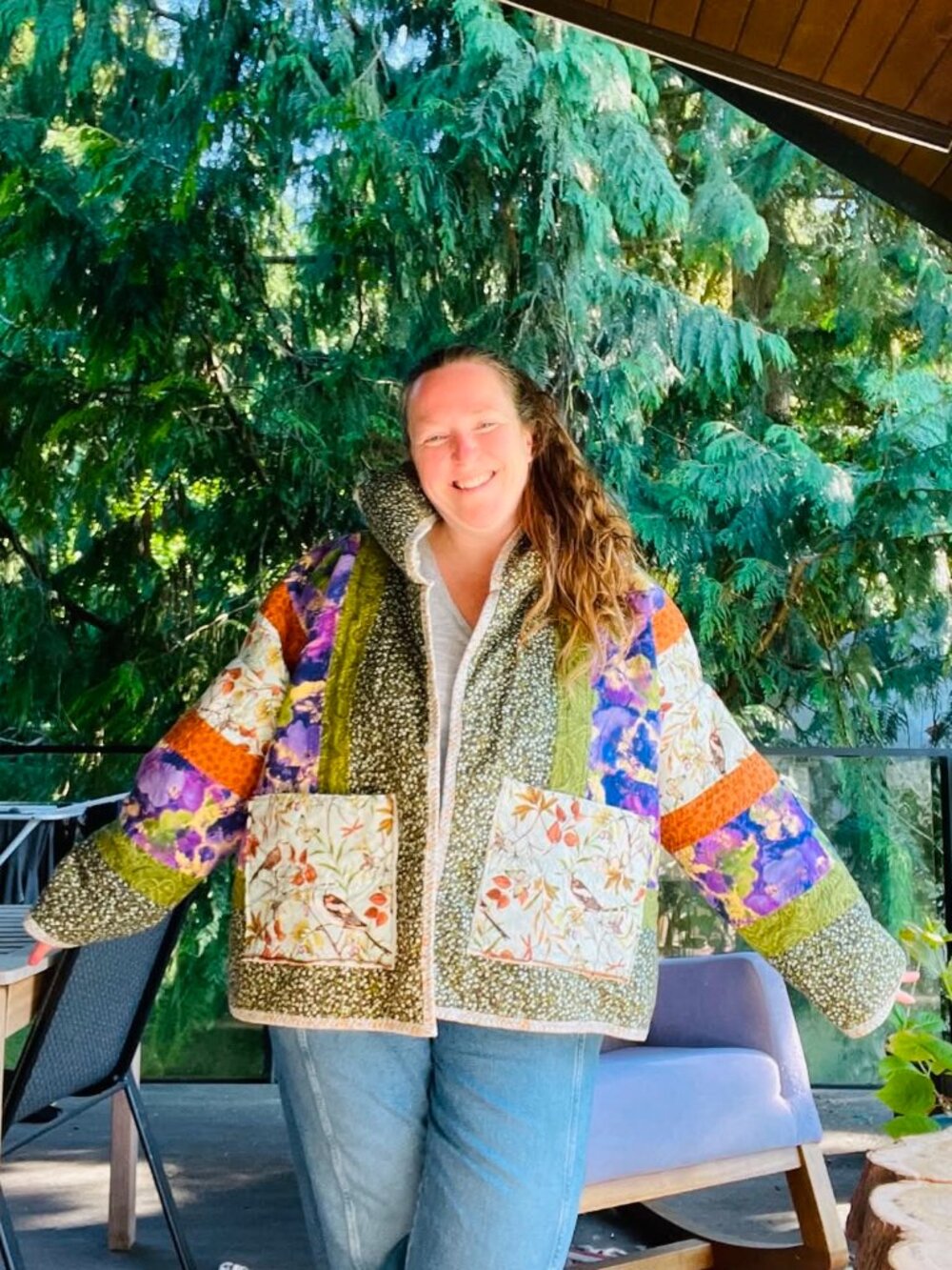 Handmade Quilted Bird & Floral Jacket OS